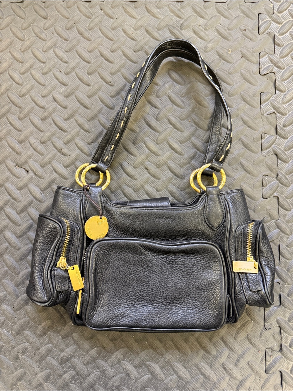 Sigrid Olsen Black Leather Shoulder Bag with Gold Accents - Picture 6 of 11